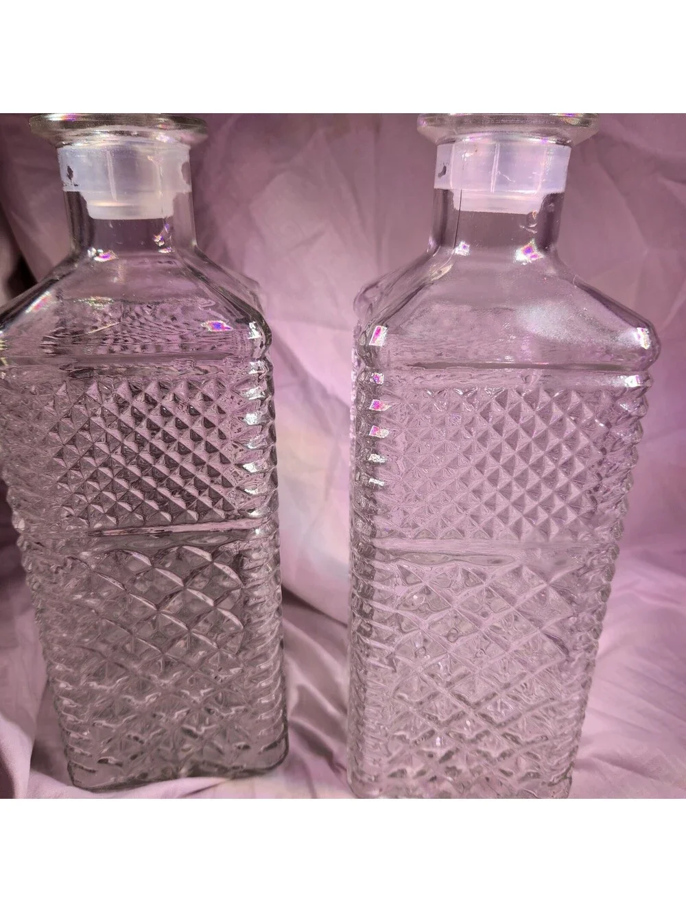 MCM Glass Decanters with Stoppers. Design Is Waffle and Diamond Design Set of 2